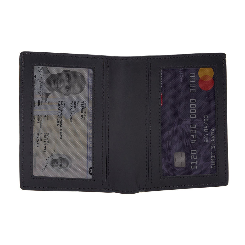 Black Colour Bi-Fold Italian Leather Card Holder/Slim Wallet (6 Card Slot + 2 ID Slot + Cash Compartment) Cathy London 