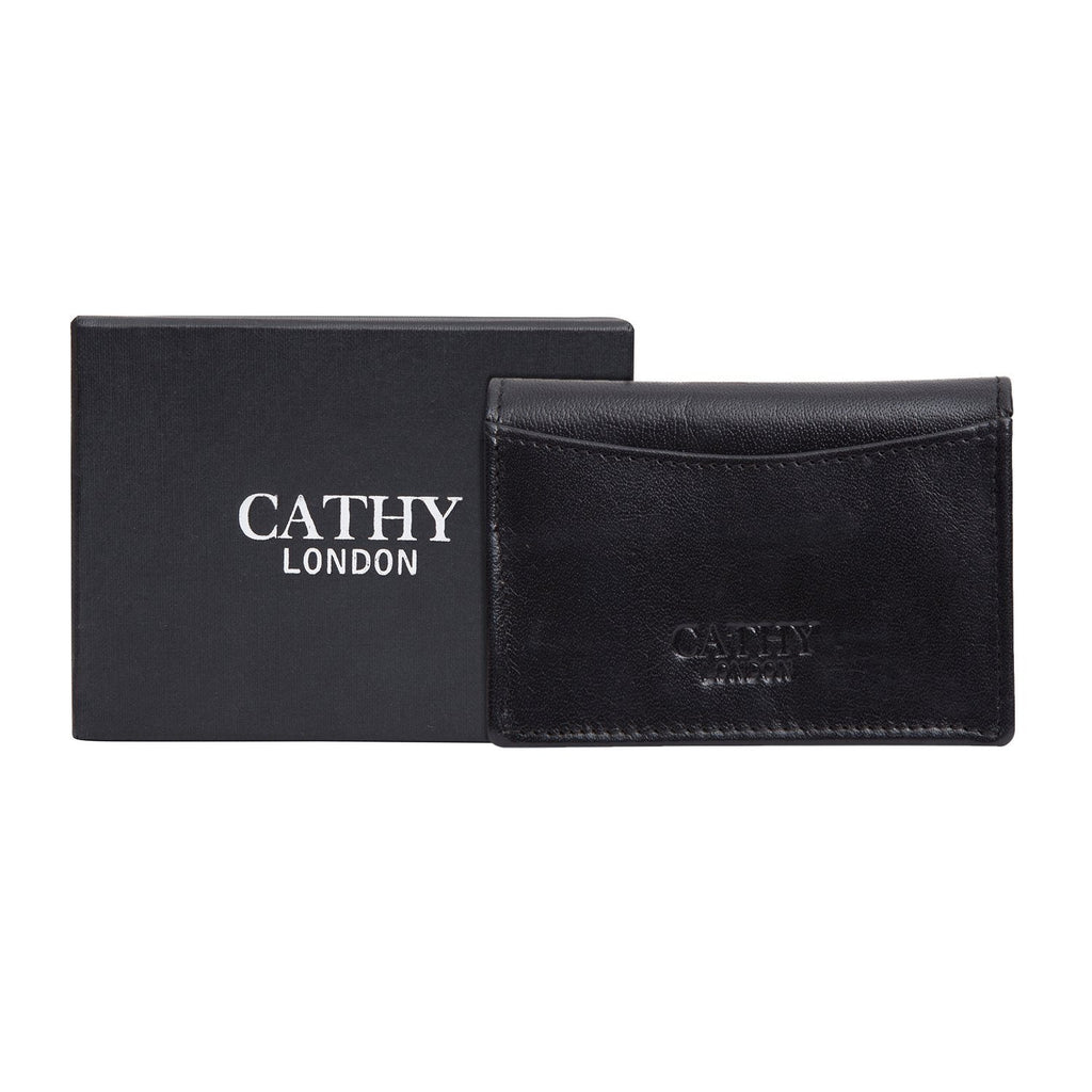 Black Colour Bi-Fold Italian Leather Card Holder/Slim Wallet (Holds Upto 10 Cards + 1 ID Slot) Cathy London 