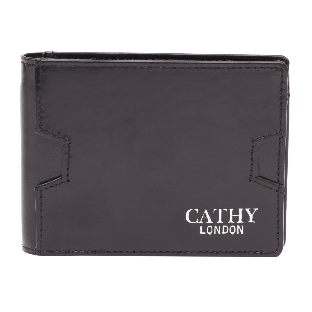 Black Colour Bi-Fold Italian Leather Money Clip Card Holder/Slim Wallet (9 Card Slot + Money Clip + Coin Pocket) Cathy London 