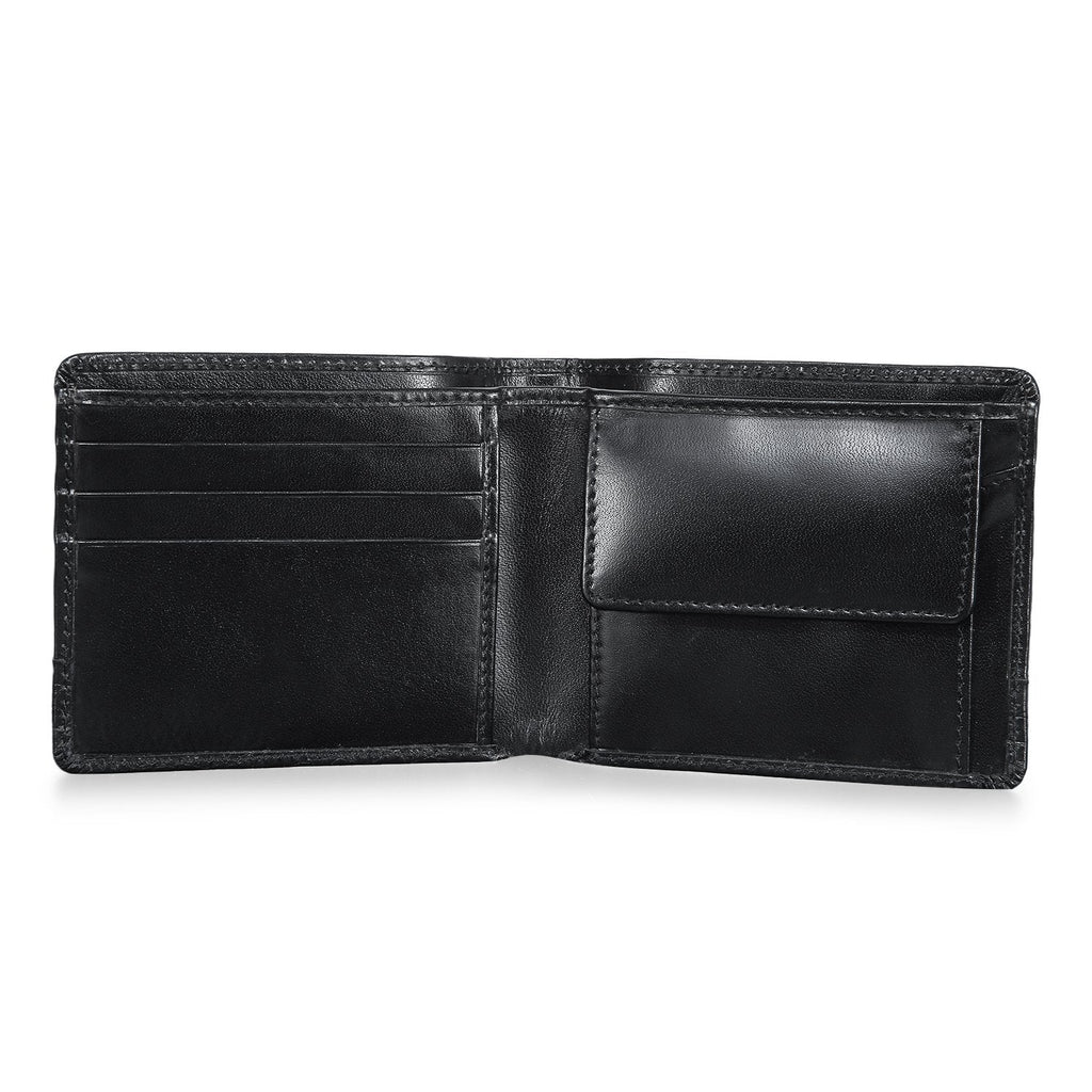 Black Colour Bi-Fold Italian Leather Slim Wallet (3 Card Slot + Coin Pocket + Cash Compartment) Cathy London 