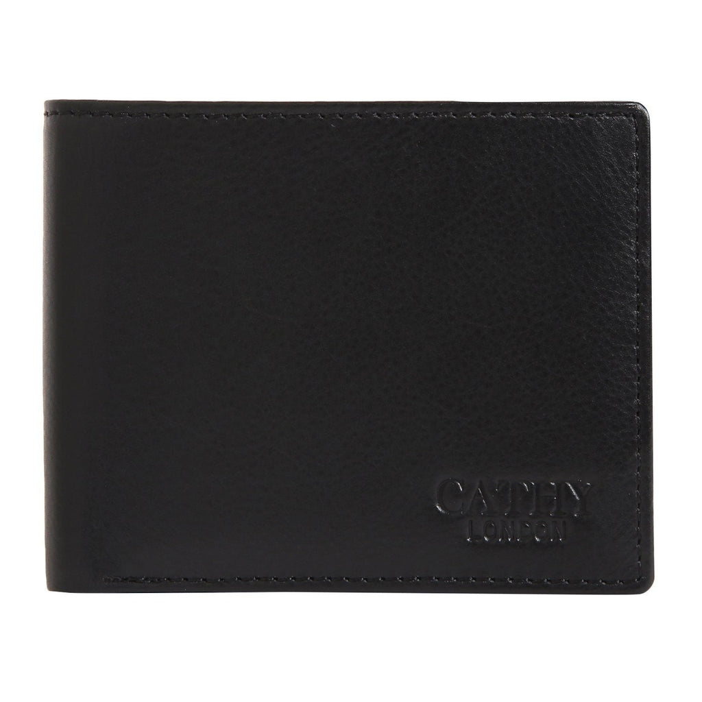Black Colour Bi-Fold Italian Leather Slim Wallet (8 Card Slot + 2 Hidden Compartment + 1 ID Slot + Coin Pocket + Cash Compartment) Cathy London 