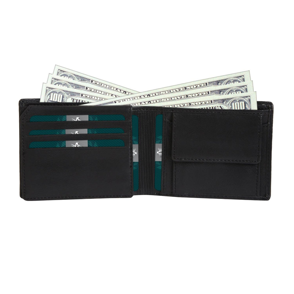 Black Colour Bi-Fold Italian Leather Slim Wallet (8 Card Slot + 2 Hidden Compartment + 1 ID Slot + Coin Pocket + Cash Compartment) Cathy London 
