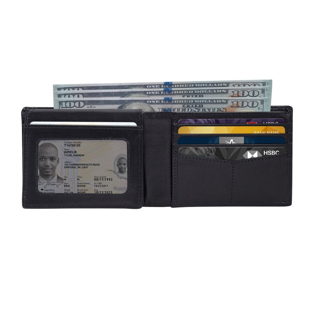 Black Colour Bi-Fold Italian Leather Slim Wallet ( 8 Card Slot + 2 ID Slot + 2 Hidden Compartment + Cash Compartment) Cathy London 