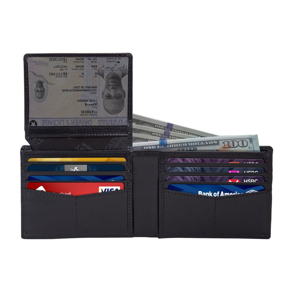 Black Colour Bi-Fold Italian Leather Slim Wallet ( 8 Card Slot + 2 ID Slot + 2 Hidden Compartment + Cash Compartment) Cathy London 