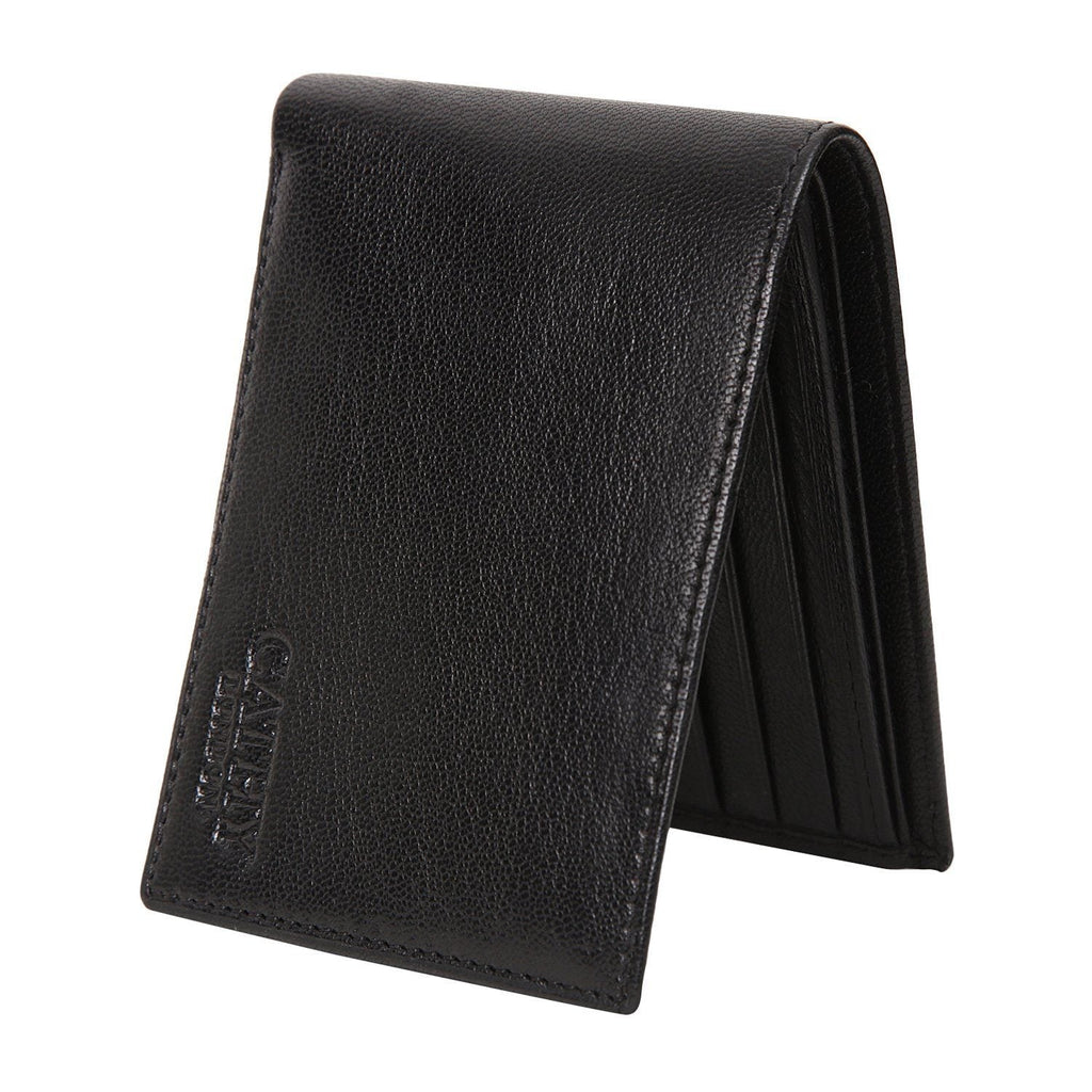 Black Colour Bi-Fold Italian Leather Slim Wallet ( 8 Card Slot + 2 ID Slot + 2 Hidden Compartment + Cash Compartment) Cathy London 