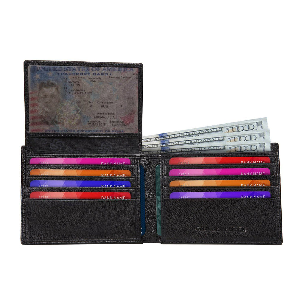 Black Colour Bi-Fold Italian Leather Slim Wallet ( 8 Card Slot + 2 ID Slot + 2 Hidden Compartment + Cash Compartment) Cathy London 