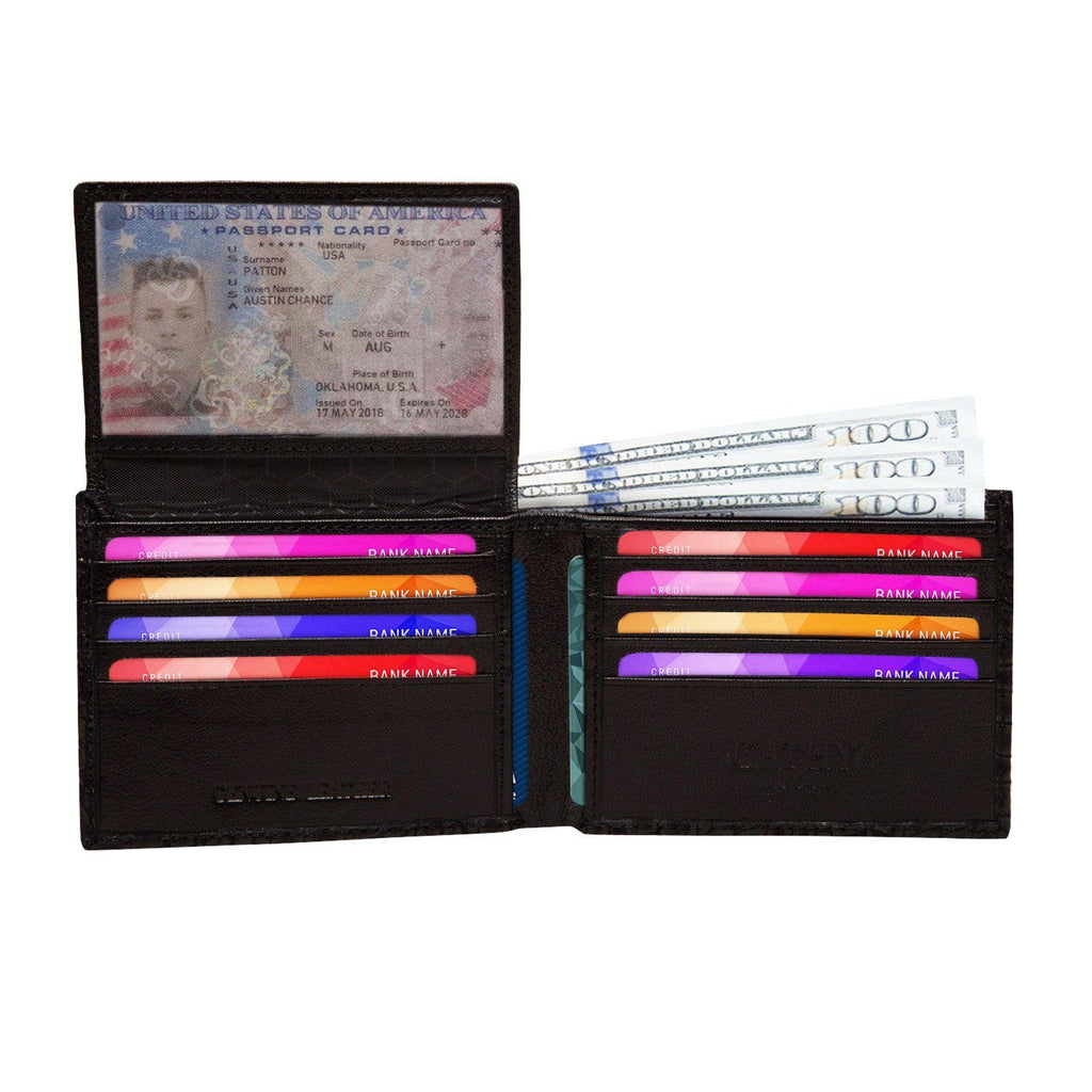 Black Colour Bi-Fold Italian Leather Slim Wallet ( 8 Card Slot + 2 ID Slot + 2 Hidden Compartment + Cash Compartment) Cathy London 