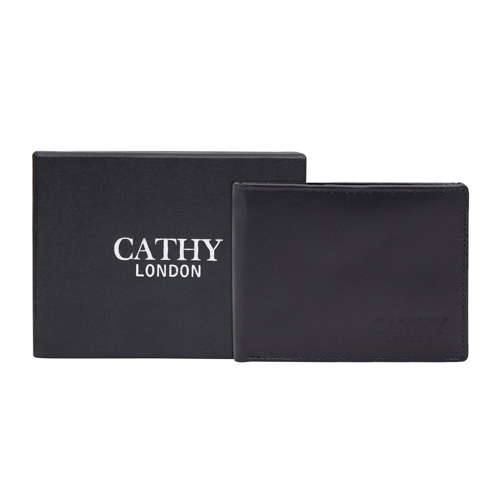 Black Colour Bi-Fold Italian Leather Slim Wallet ( 8 Card Slot + 2 ID Slot + 2 Hidden Compartment + Cash Compartment) Cathy London 