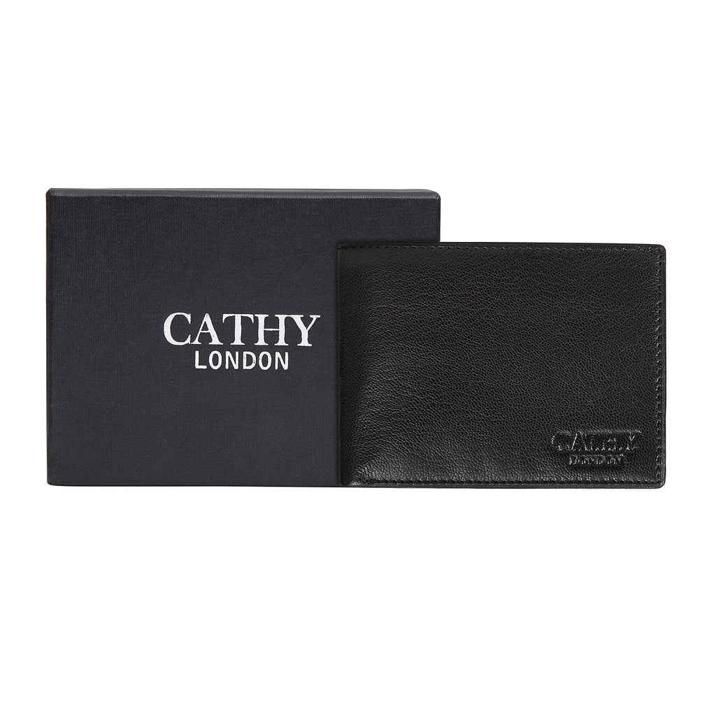 Black Colour Bi-Fold Italian Leather Slim Wallet ( 8 Card Slot + 2 ID Slot + 2 Hidden Compartment + Cash Compartment) Cathy London 