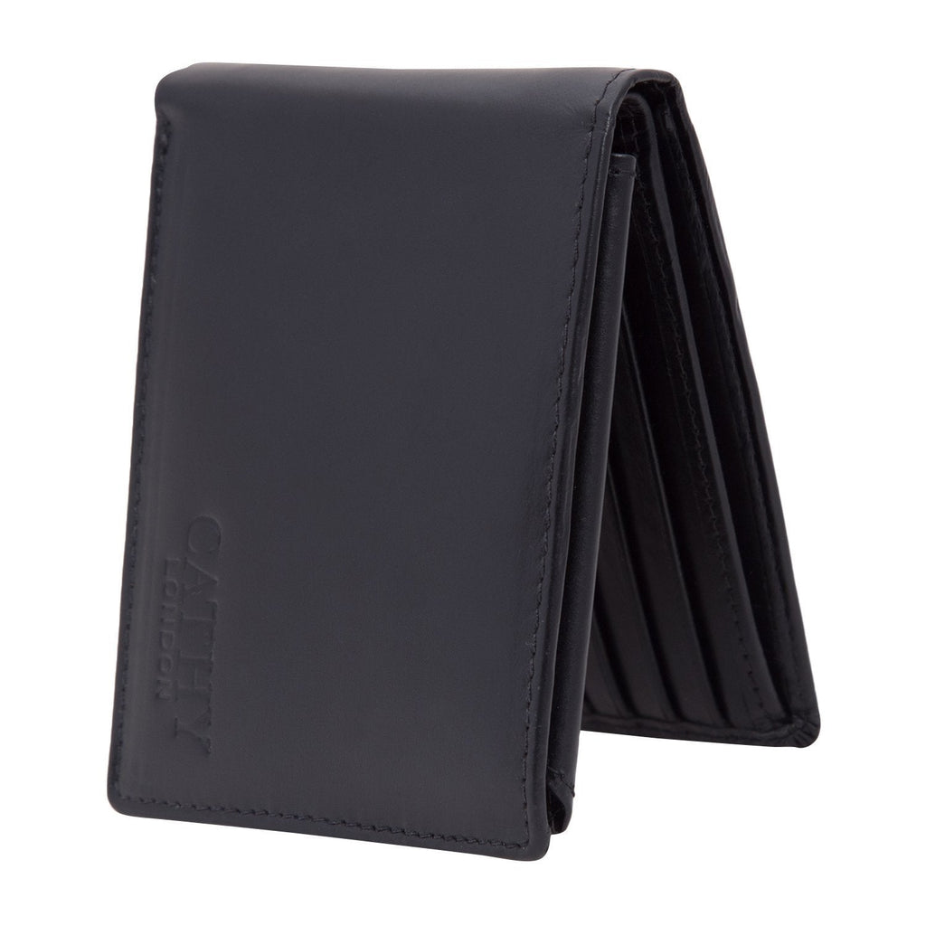 Black Colour Bi-Fold Italian Leather Slim Wallet ( 8 Card Slot + 2 ID Slot + 2 Hidden Compartment + Cash Compartment) Cathy London 