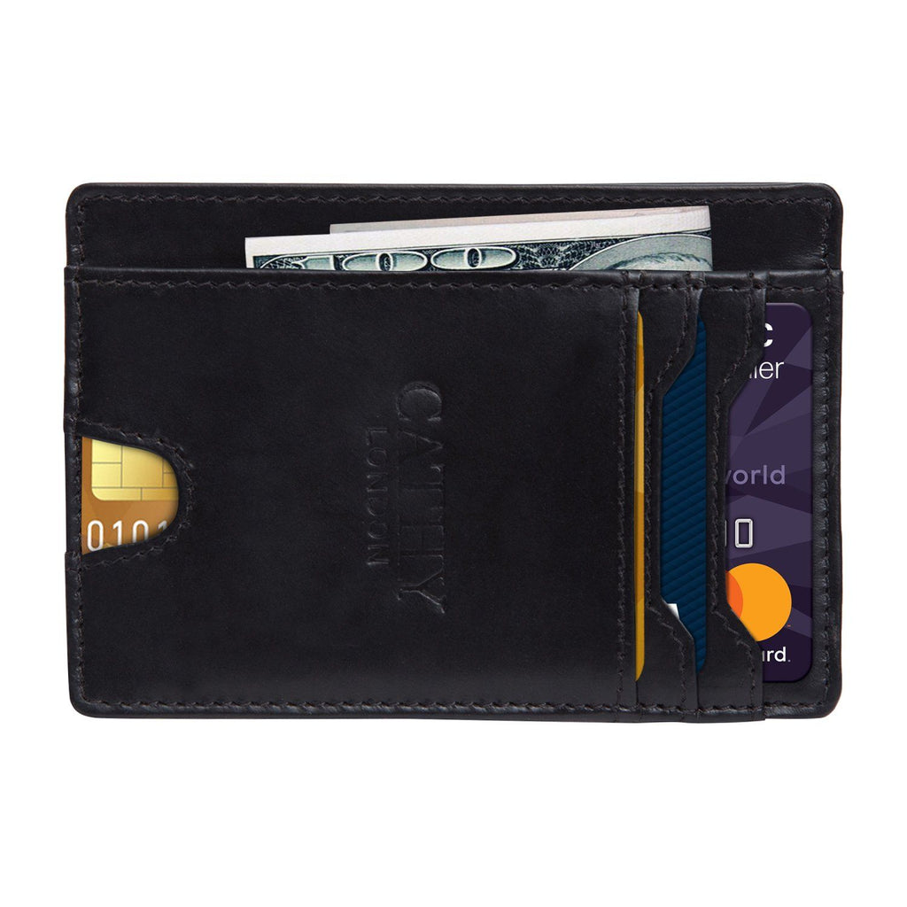 Black Colour Italian Leather Card Holder/Slim Wallet (5 Card Slot + 1 ID Slot + Cash Compartment) Cathy London 