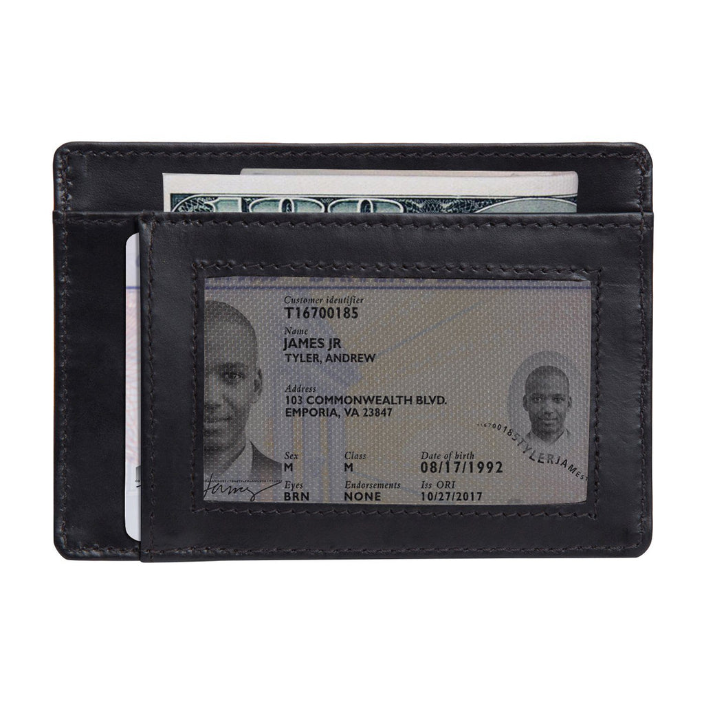 Black Colour Italian Leather Card Holder/Slim Wallet (5 Card Slot + 1 ID Slot + Cash Compartment) Cathy London 