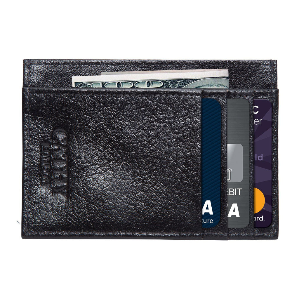 Black Colour Italian Leather Card Holder/Slim Wallet (6 Card Slots + 1 ID Slot + Cash Compartment) Cathy London 