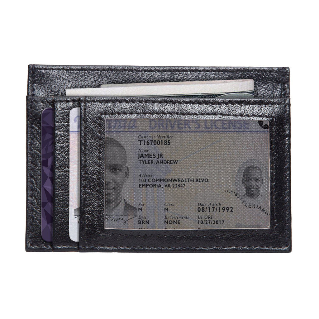 Black Colour Italian Leather Card Holder/Slim Wallet (6 Card Slots + 1 ID Slot + Cash Compartment) Cathy London 