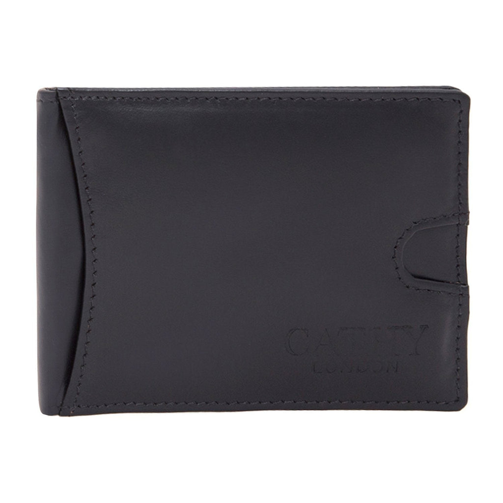 Black Colour Italian Leather Money Clip/Slim Wallet (7 Card Slot + Money Clip) Cathy London 