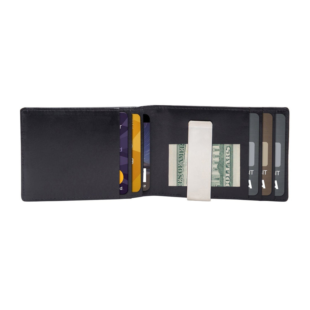 Black Colour Italian Leather Money Clip/Slim Wallet (7 Card Slot + Money Clip) Cathy London 