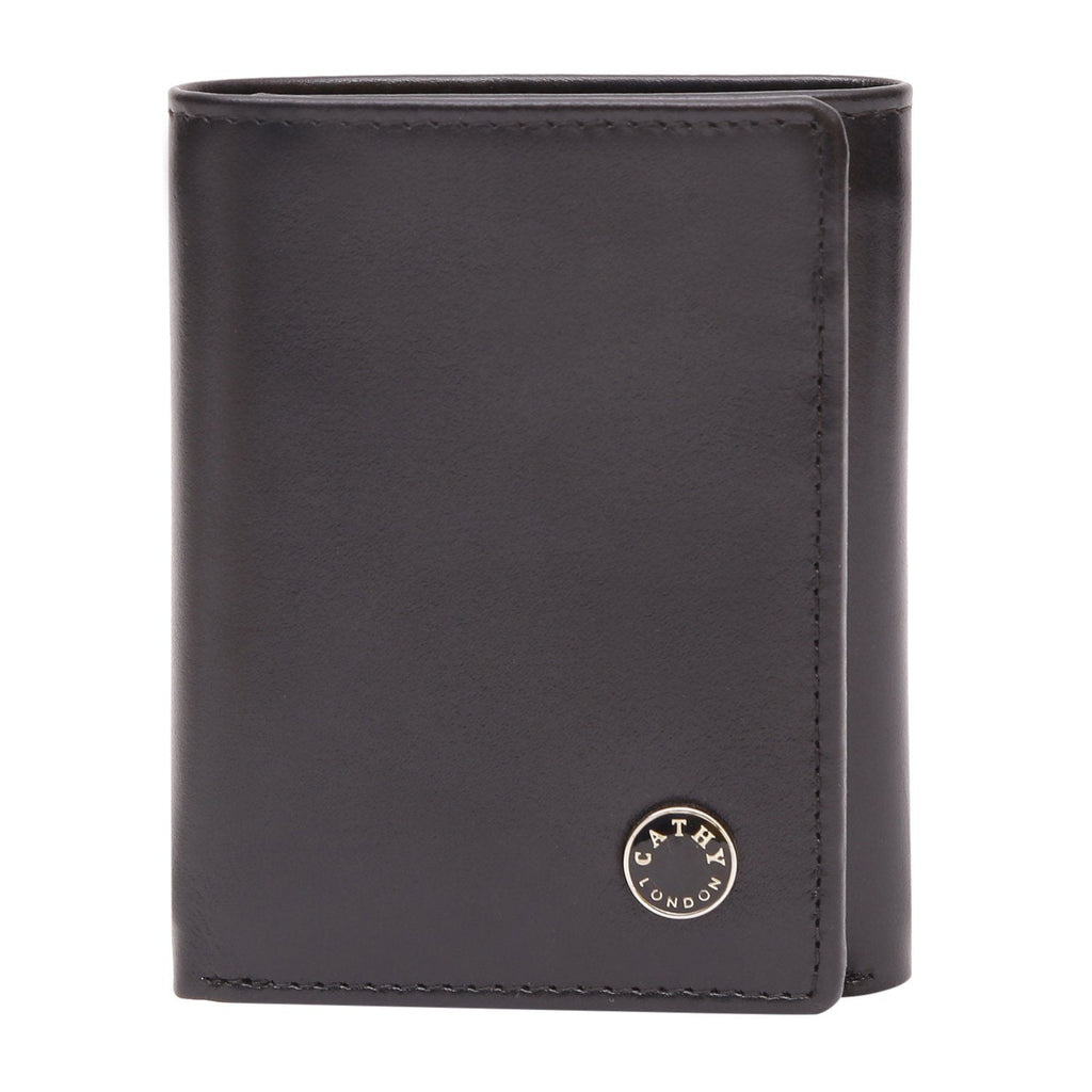 Black Colour Tri-Fold Italian Leather Slim Wallet (6 Card Slot +2 Hidden Compartment + 1 ID Slot + Cash Compartment) Cathy London 