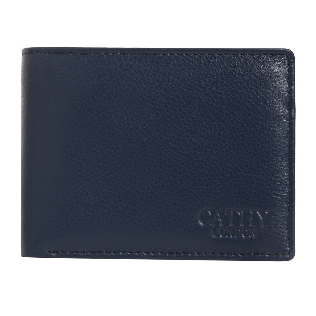 Blue Colour Bi-Fold Italian Leather Slim Wallet (8 Card Slot + 2 Hidden Compartment + 1 ID Slot + Coin Pocket + Cash Compartment) Cathy London 