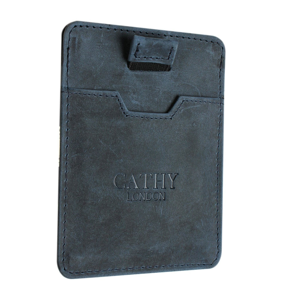 Blue Colour Italian Leather Card Holder/Slim Wallet (5 Card Slot + Cash Compartment) Cathy London 