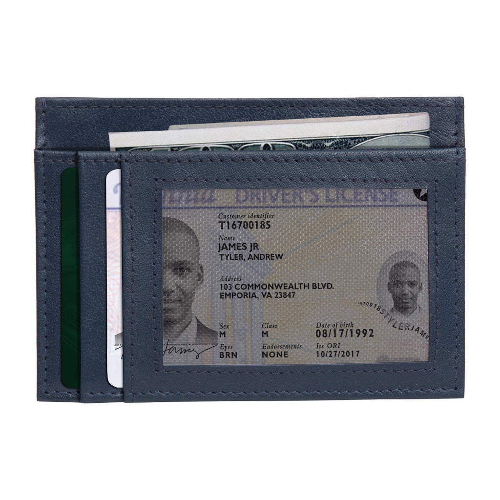 Blue Colour Italian Leather Card Holder/Slim Wallet (6 Card Slots + 1 ID Slot + Cash Compartment) Cathy London 