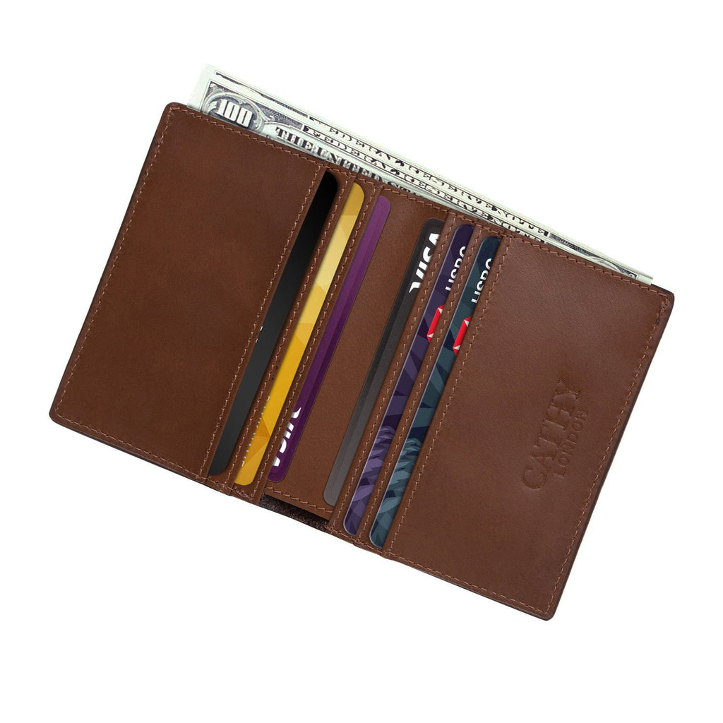 Brown Colour Bi-Fold Italian Leather Card Holder/Slim Wallet (6 Card Slot + 2 ID Slot + Cash Compartment) Cathy London 
