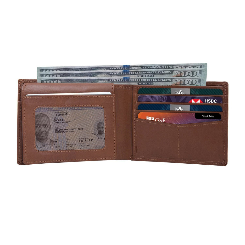 Brown Colour Bi-Fold Italian Leather Slim Wallet (8 Card Slot + 2 ID Slot + 2 Hidden Compartment + Cash Compartment) Cathy London 