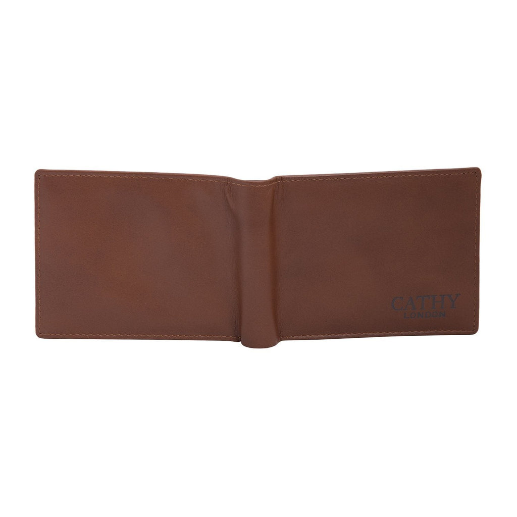 Brown Colour Bi-Fold Italian Leather Slim Wallet (8 Card Slot + 2 ID Slot + 2 Hidden Compartment + Cash Compartment) Cathy London 