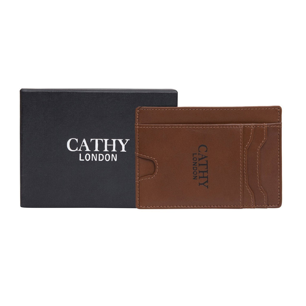 Brown Colour Italian Leather Card Holder/Slim Wallet (5 Card Slot + 1 ID Slot + Cash Compartment) Cathy London 