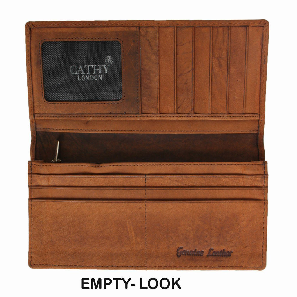 Brown Colour Italian Leather Long Wallet/Card Holder for Men & Woman (12 Card Slot + 1 ID Slot + Cash Compartment) Cathy London 