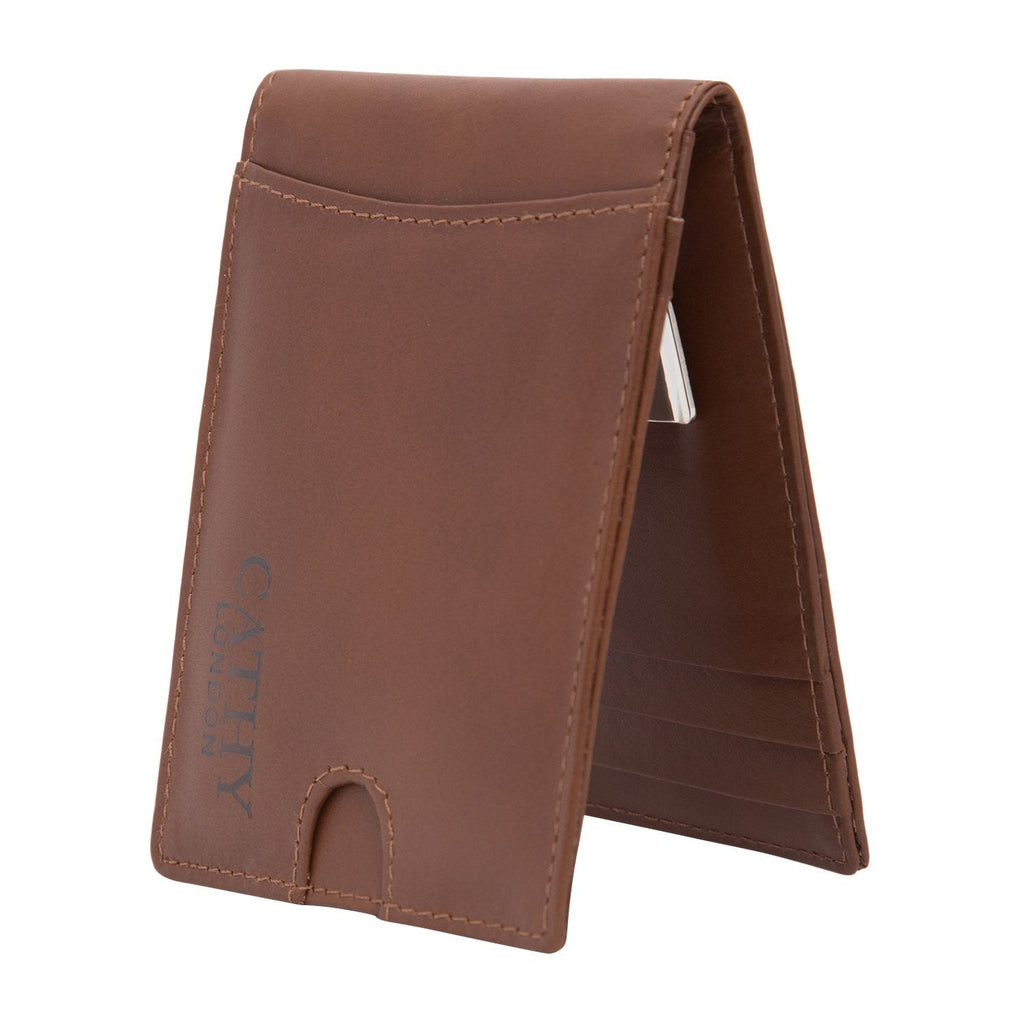 Brown Colour Italian Leather Money Clip/Slim Wallet (7 Card Slot + Money Clip) Cathy London 