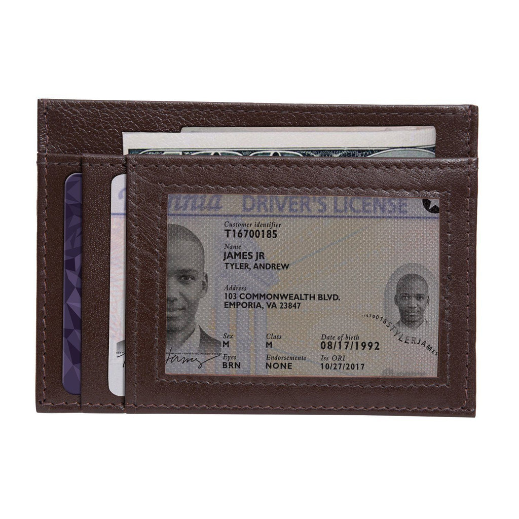 Brown Italian Leather Card Holder/Slim Wallet (6 Card Slots + 1 ID Slot + Cash Compartment) Cathy London 