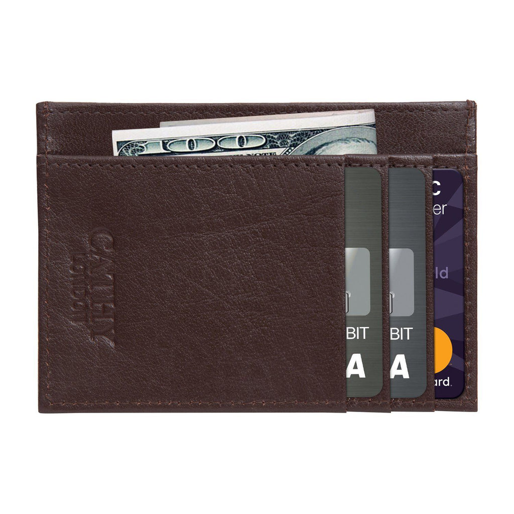 Brown Italian Leather Card Holder/Slim Wallet (6 Card Slots + 1 ID Slot + Cash Compartment) Cathy London 