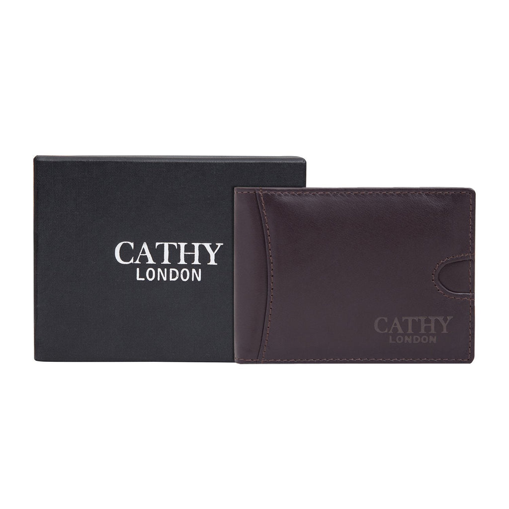 Coffee Colour Italian Leather Money Clip/Slim Wallet (7 Card Slot + Money Clip) Cathy London 
