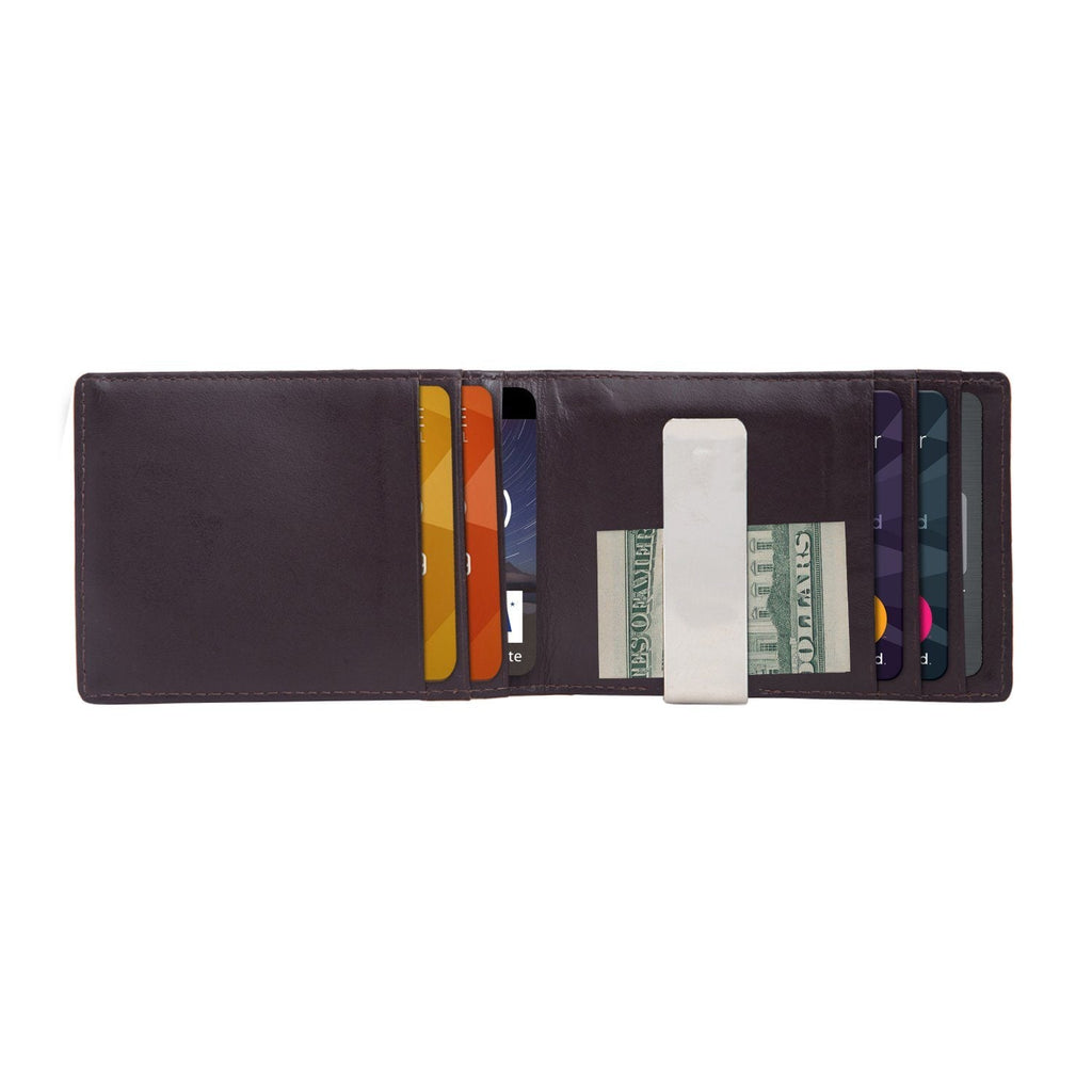 Coffee Colour Italian Leather Money Clip/Slim Wallet (7 Card Slot + Money Clip) Cathy London 
