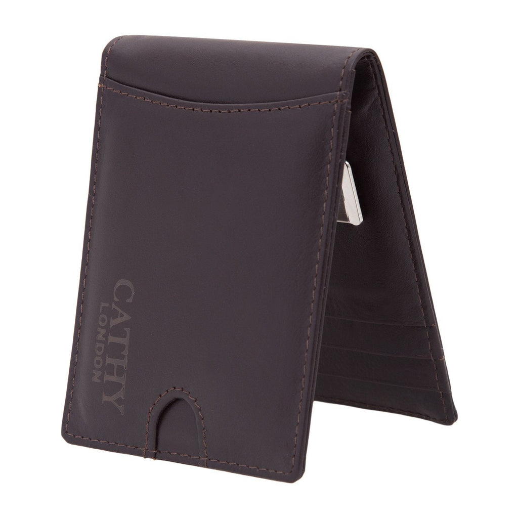 Coffee Colour Italian Leather Money Clip/Slim Wallet (7 Card Slot + Money Clip) Cathy London 
