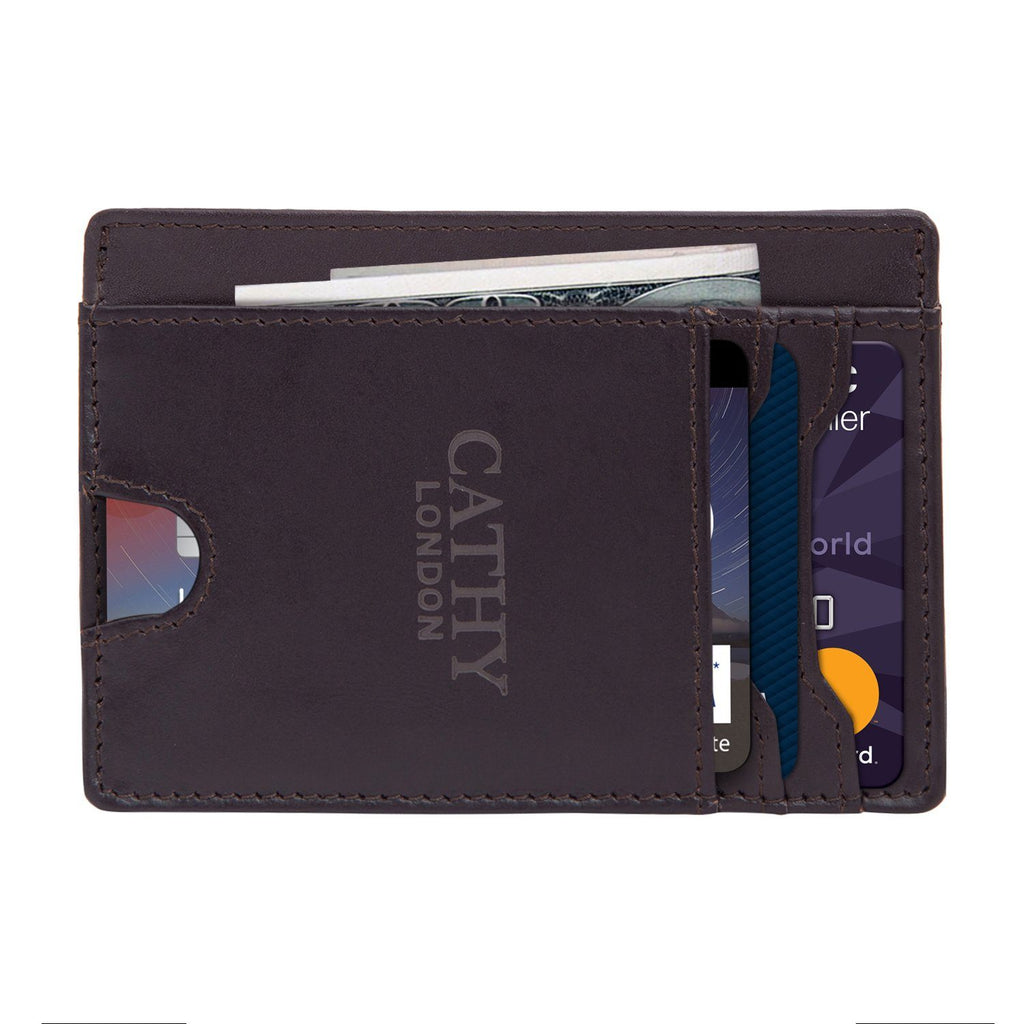 Coffee Colour Italian Leather Slim Wallet/Card Holder (5 Card Slot + 1 ID Slot + Cash Compartment) Cathy London 