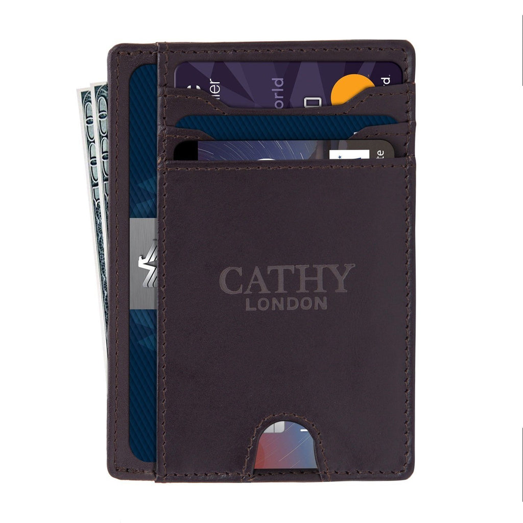 Coffee Colour Italian Leather Slim Wallet/Card Holder (5 Card Slot + 1 ID Slot + Cash Compartment) Cathy London 