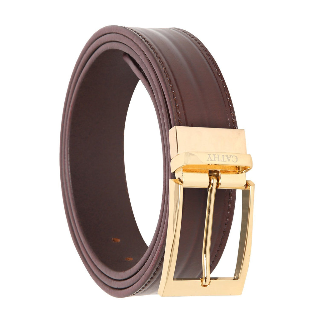 Men's Classic Dress Belt Top Grain Italian Leather with Golden Metal Buckle Cathy-London 