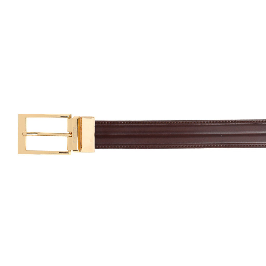 Men's Classic Dress Belt Top Grain Italian Leather with Golden Metal Buckle Cathy-London 