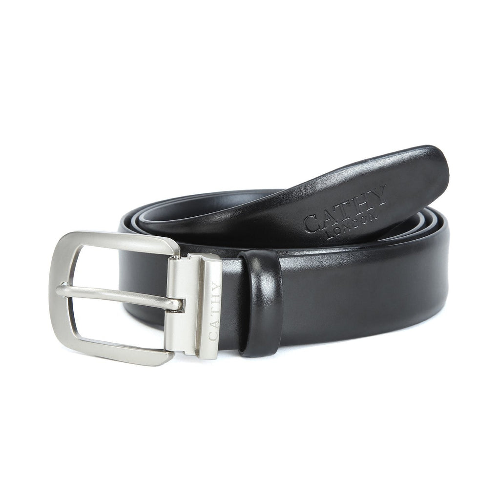 Men's Classic Dress Belt Top Grain Italian Leather with Metal Buckle Cathy-London 