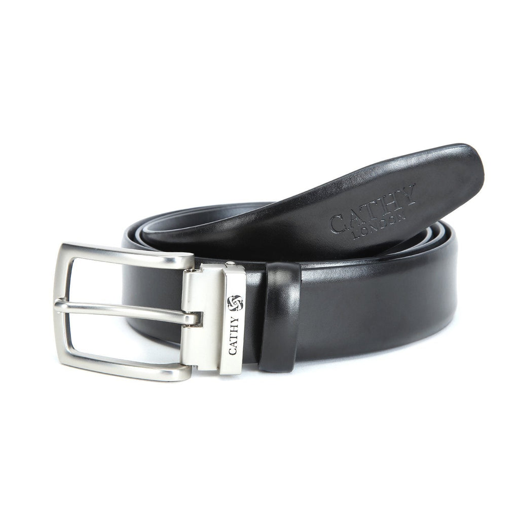Men's Classic Dress Belt Top Grain Italian Leather with Metal Buckle Cathy-London 