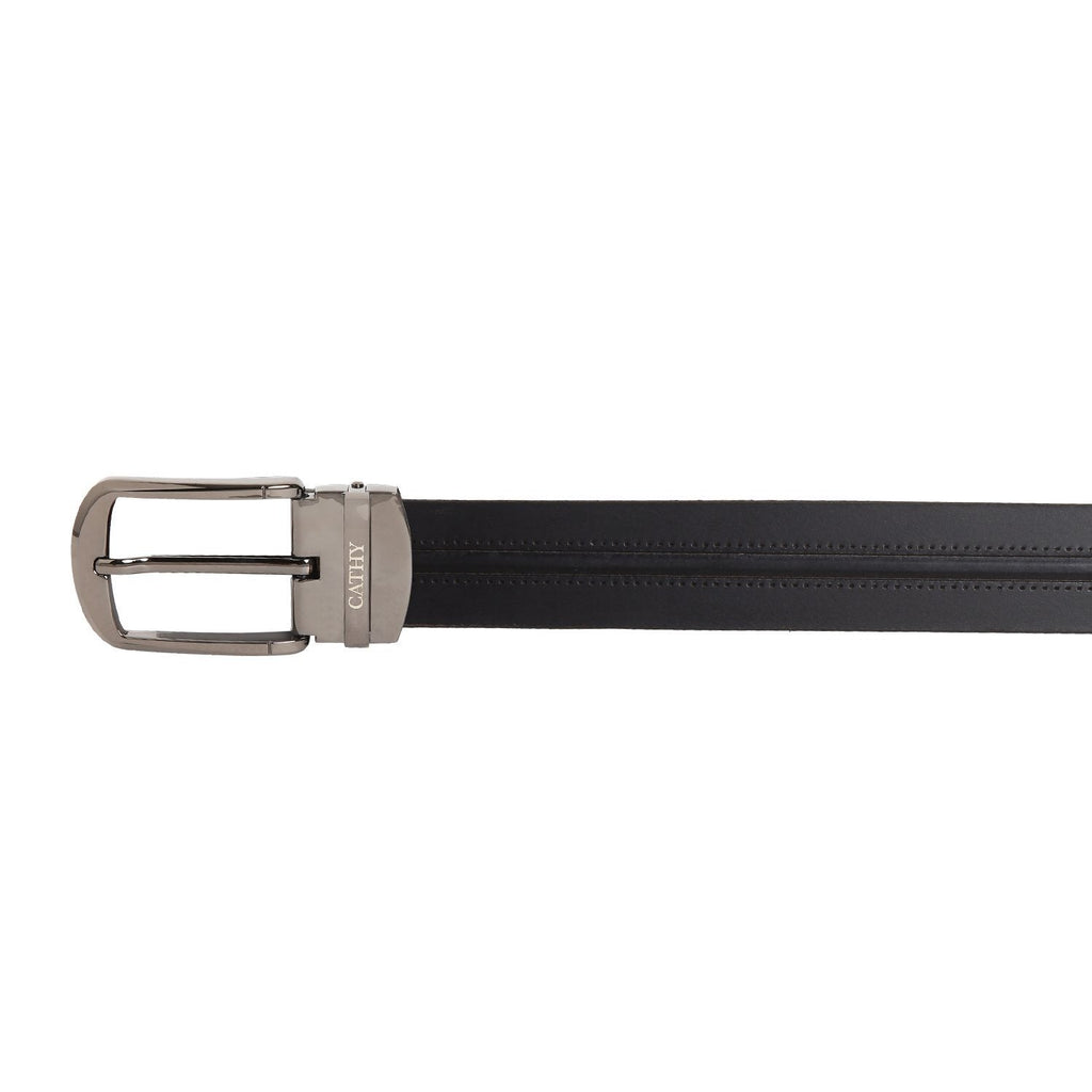 Men's Classic Dress Black Colour Belt Top Grain Italian Leather with Black Metal Buckle Cathy-London 