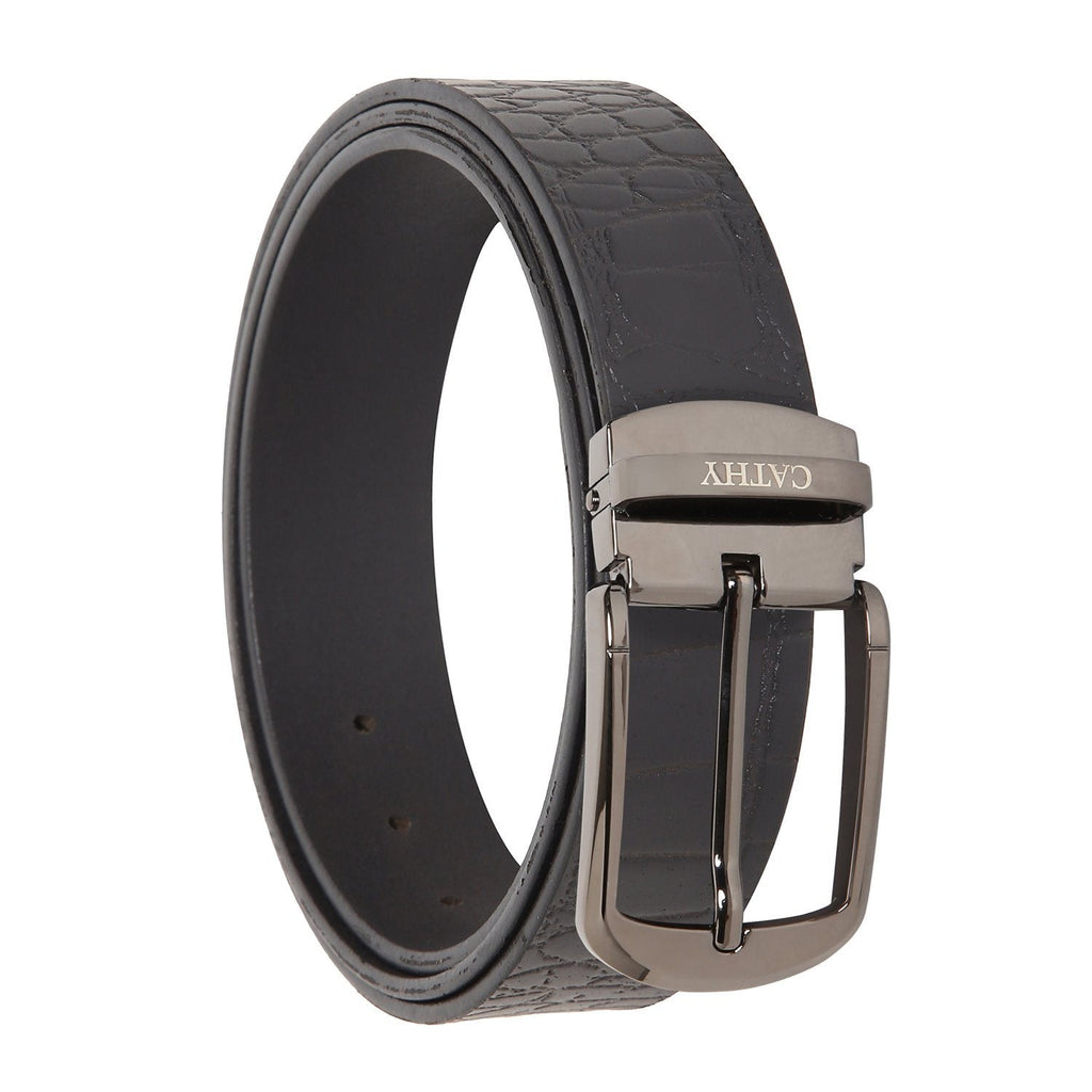 Men's Classic Dress Black Colour Belt Top Grain Italian Leather with Black Metal Buckle Cathy-London 