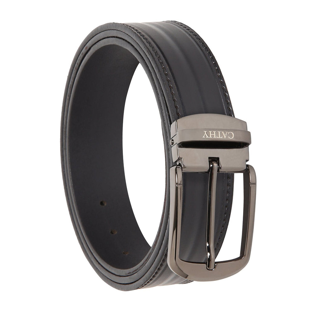 Men's Classic Dress Black Colour Belt Top Grain Italian Leather with Black Metal Buckle Cathy-London 