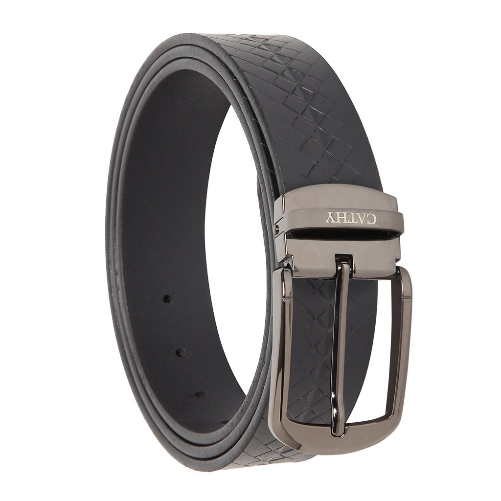 Men's Classic Dress Black Colour Belt Top Grain Italian Leather with Black Metal Buckle Cathy-London 
