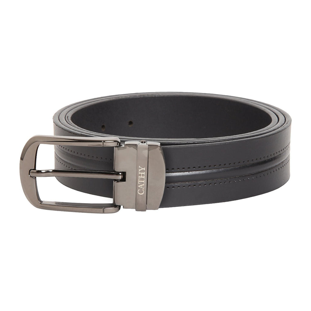Men's Classic Dress Black Colour Belt Top Grain Italian Leather with Black Metal Buckle Cathy-London 