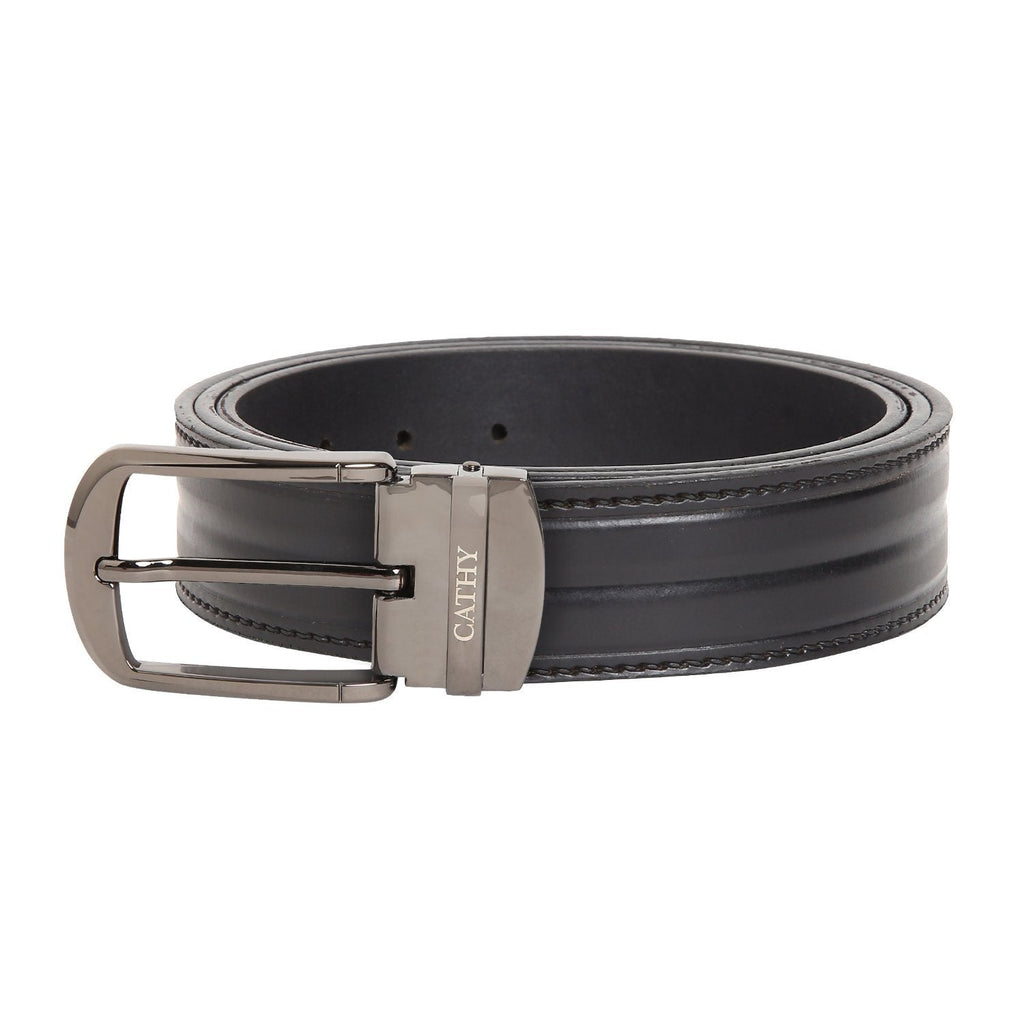 Men's Classic Dress Black Colour Belt Top Grain Italian Leather with Black Metal Buckle Cathy-London 
