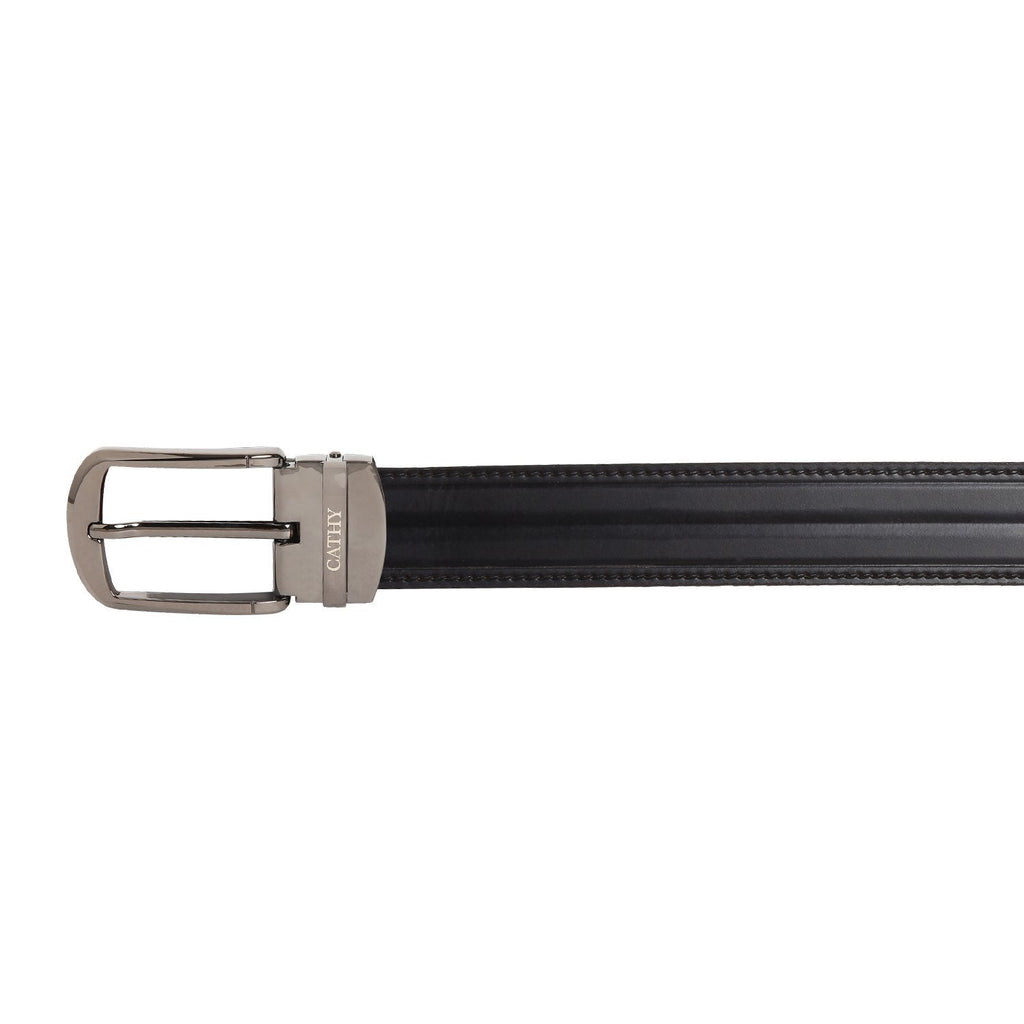 Men's Classic Dress Black Colour Belt Top Grain Italian Leather with Black Metal Buckle Cathy-London 