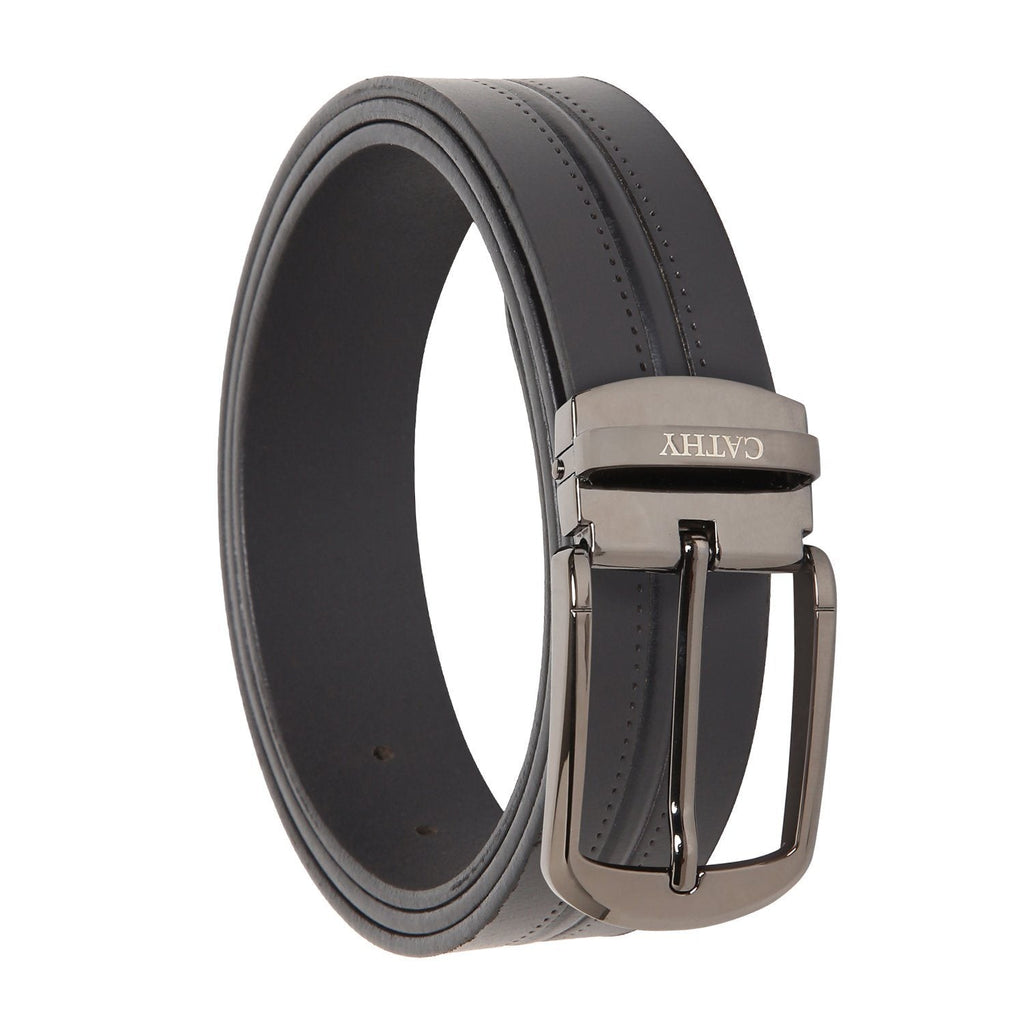 Men's Classic Dress Black Colour Belt Top Grain Italian Leather with Black Metal Buckle Cathy-London 