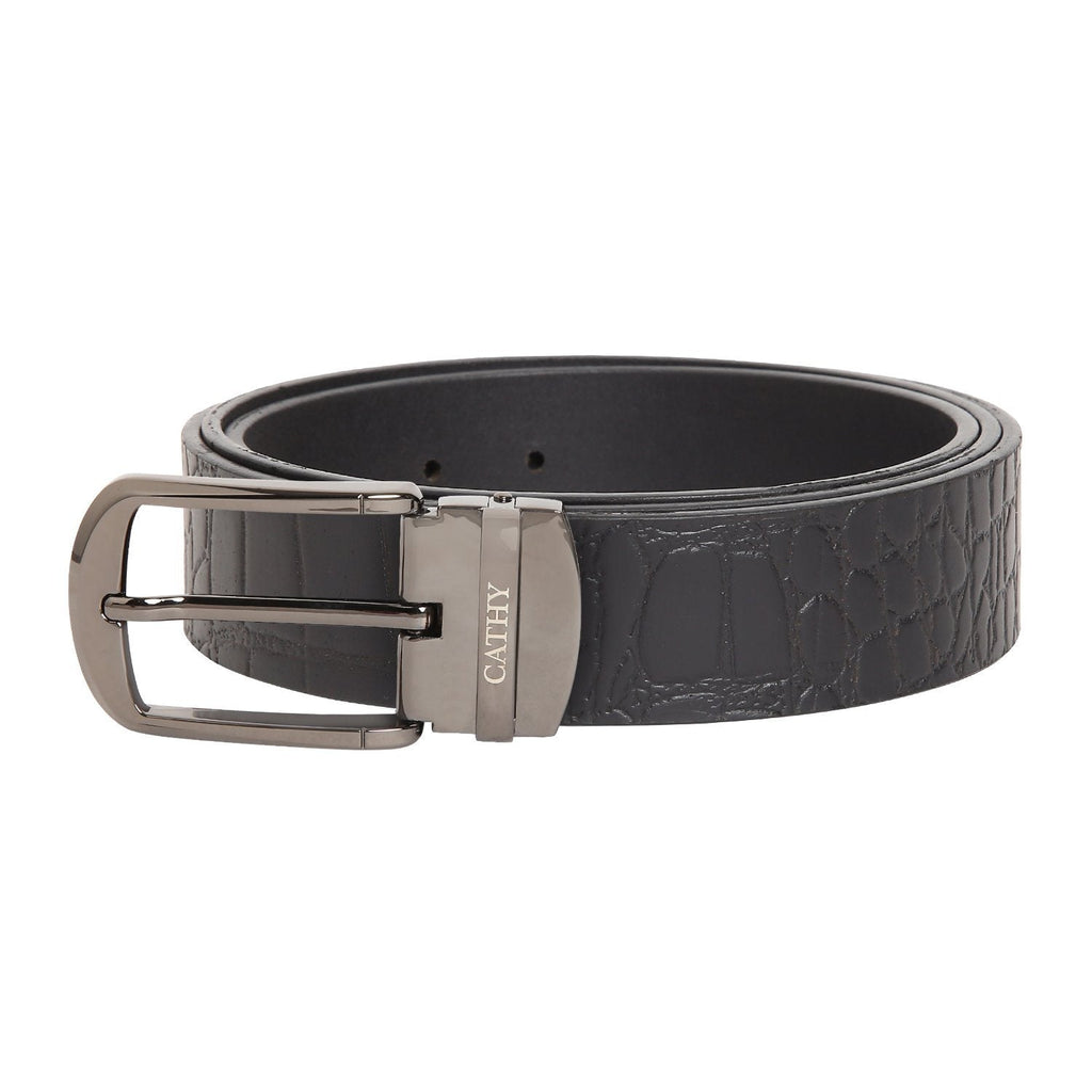 Men's Classic Dress Black Colour Belt Top Grain Italian Leather with Black Metal Buckle Cathy-London 